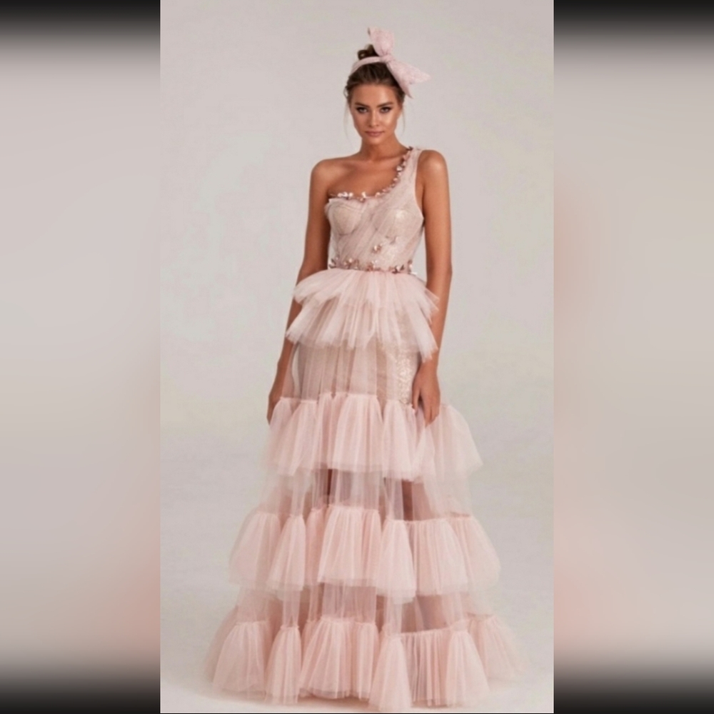NWT Pink Milla Nova MillaNova tulle ruffle ballgown pageant prom XS S M
